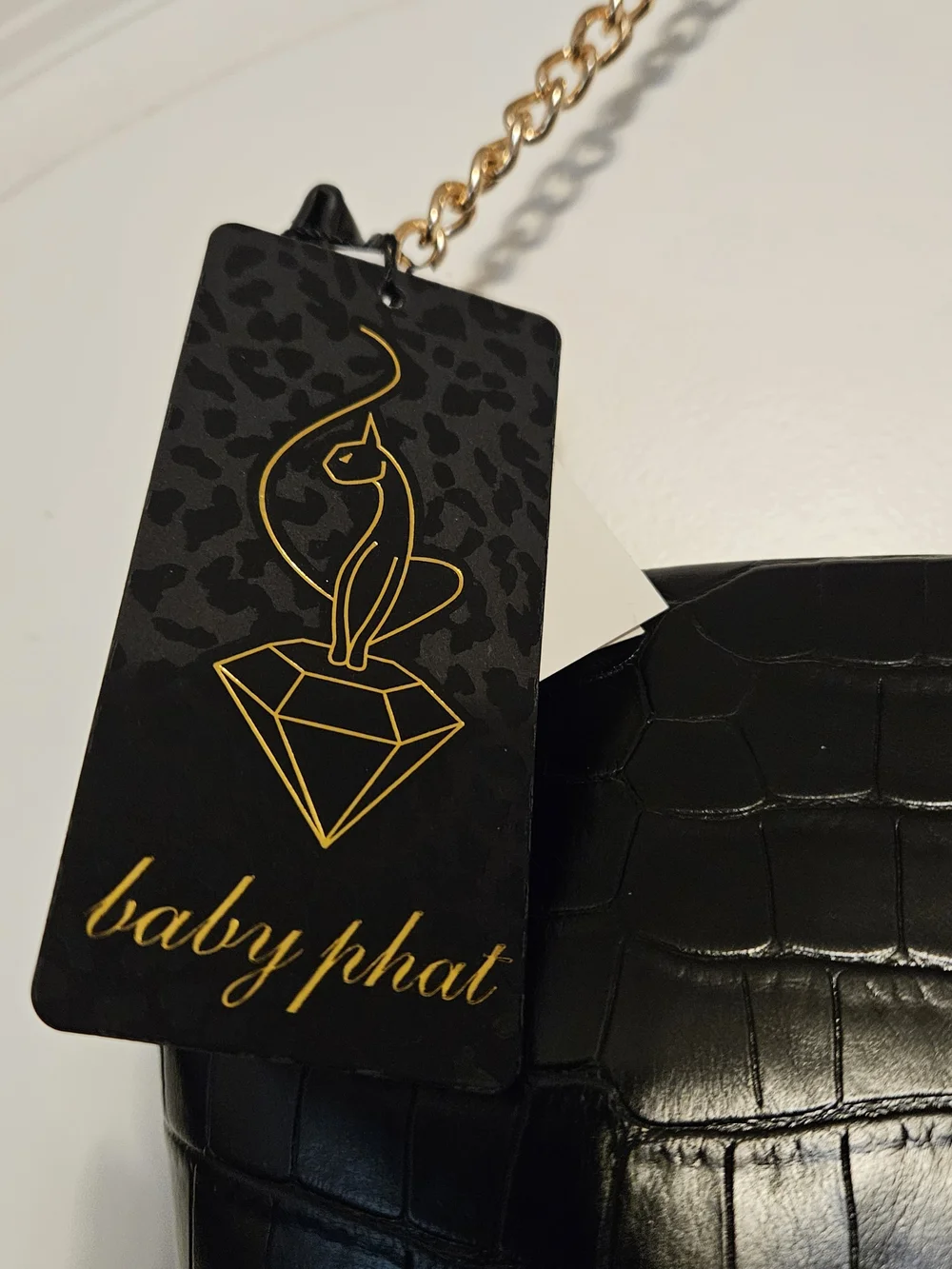 Baby Phat Black Croc-Embossed Hobo with Gold Chain